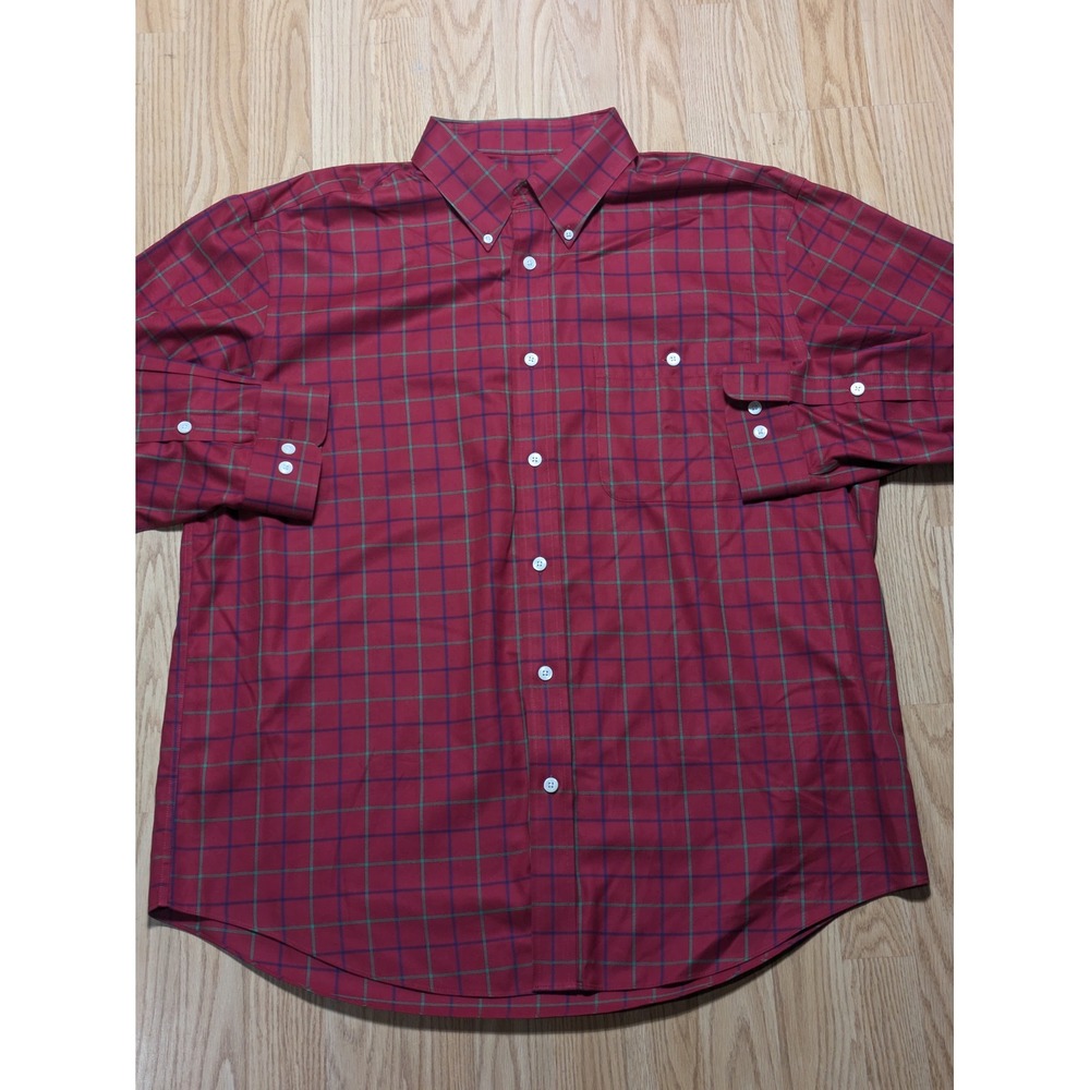 Orvis Mens Long Sleeve Button Down Plaid Shirt Red XL